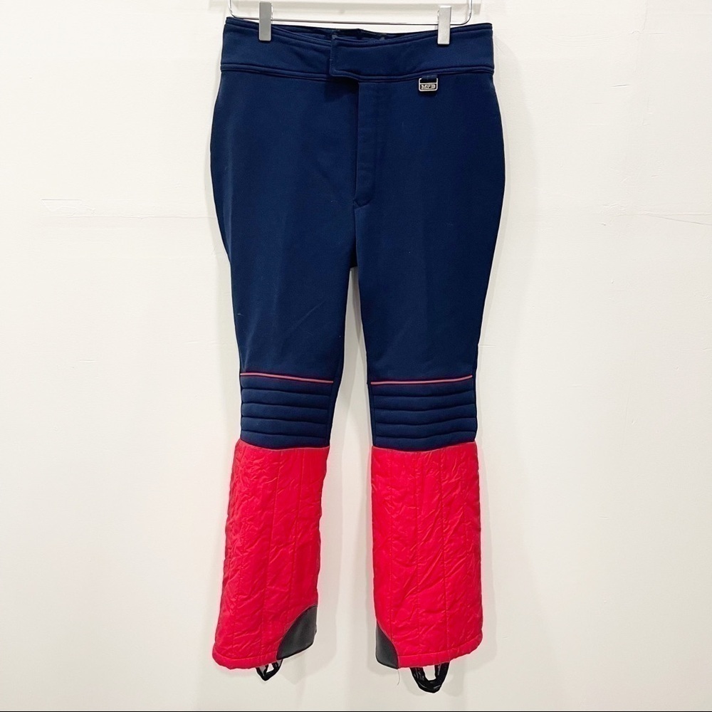 Mr.D Vintage Ski Pants Made in Hong Kong Red Blue Size 32 Wool Blend Snow Winter